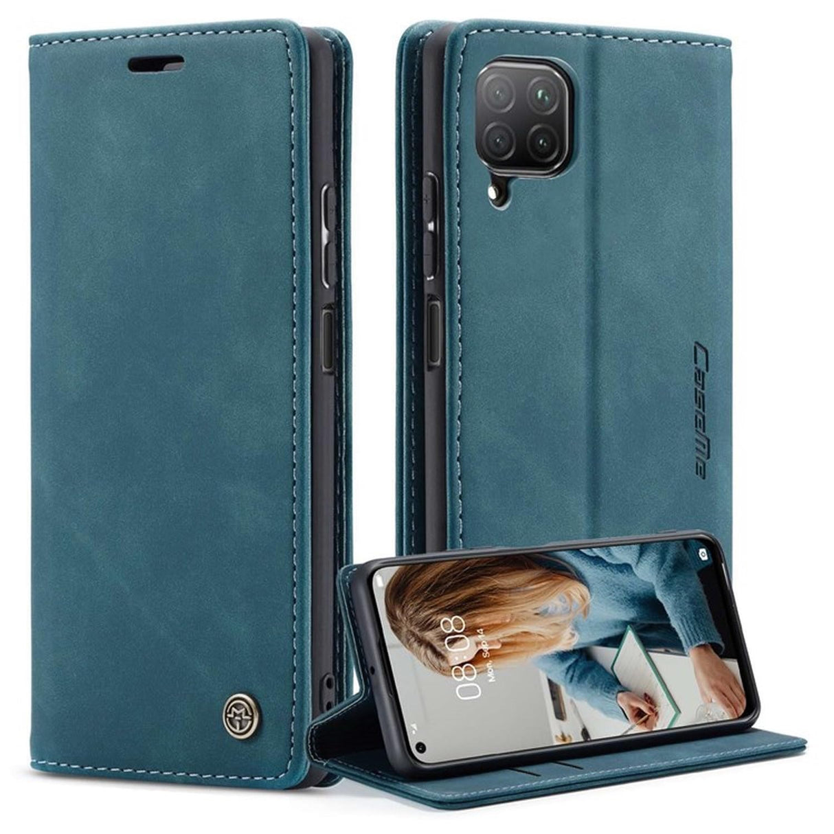 حافظة UniqCase لهاتف Huawei P40 lite 4G/Nova 7i/nova 6 SE من جلد البولي يوريثان قابلة للطي مع حامل قابل للتعديل - أزرق