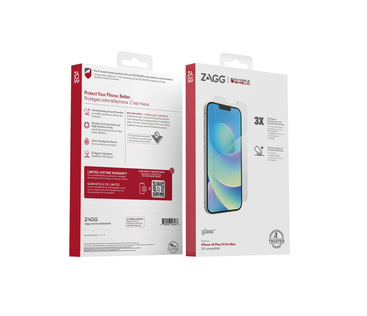 واقي شاشة ZAGG InvisibleShield Glass+ لهاتف Apple iPhone 14 Plus/13 Pro Max - حماية من الصدمات والخدوش، سهل التركيب
