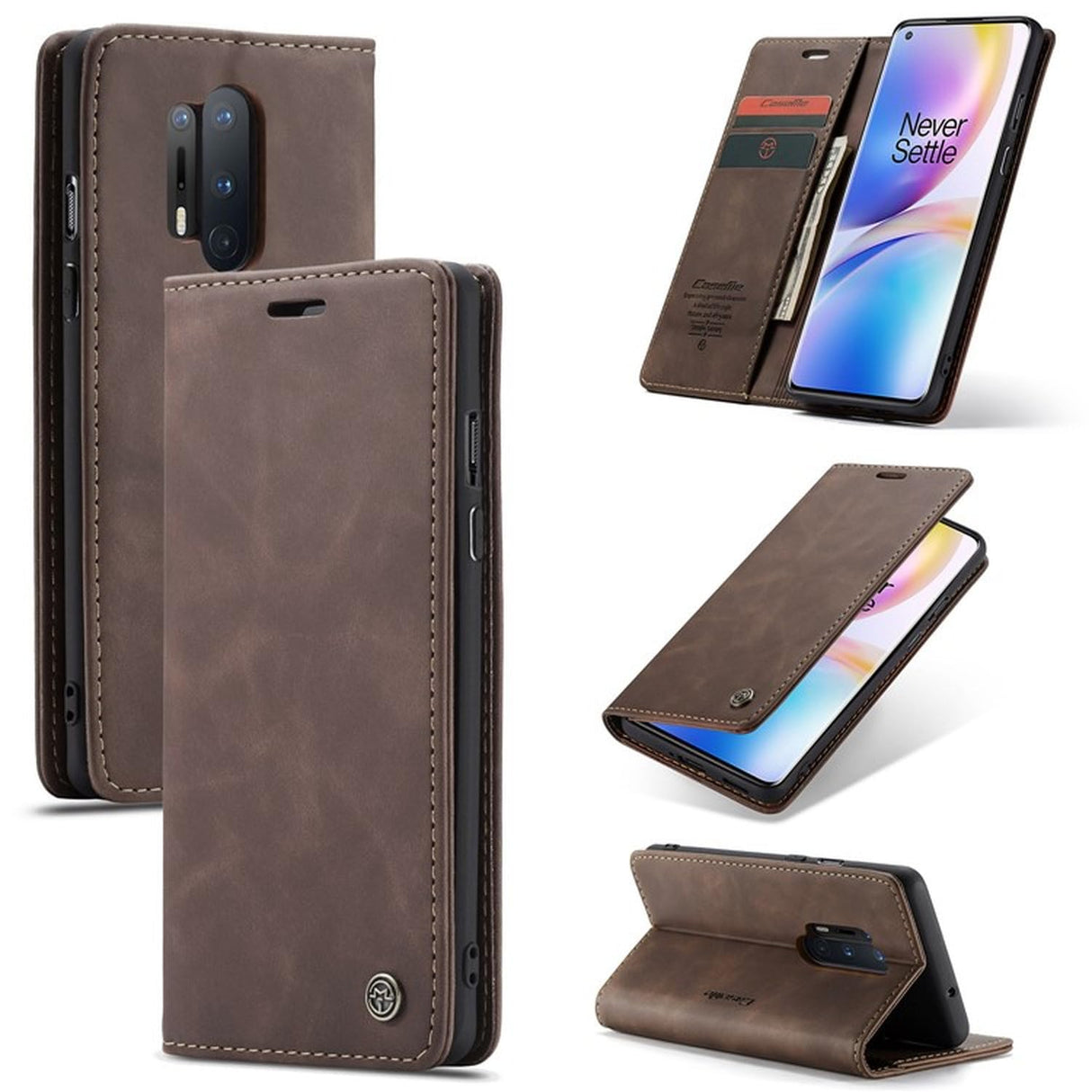 UniqCase Auto-absorbed Leather Protection Case For OnePlus 8 Pro - Coffee