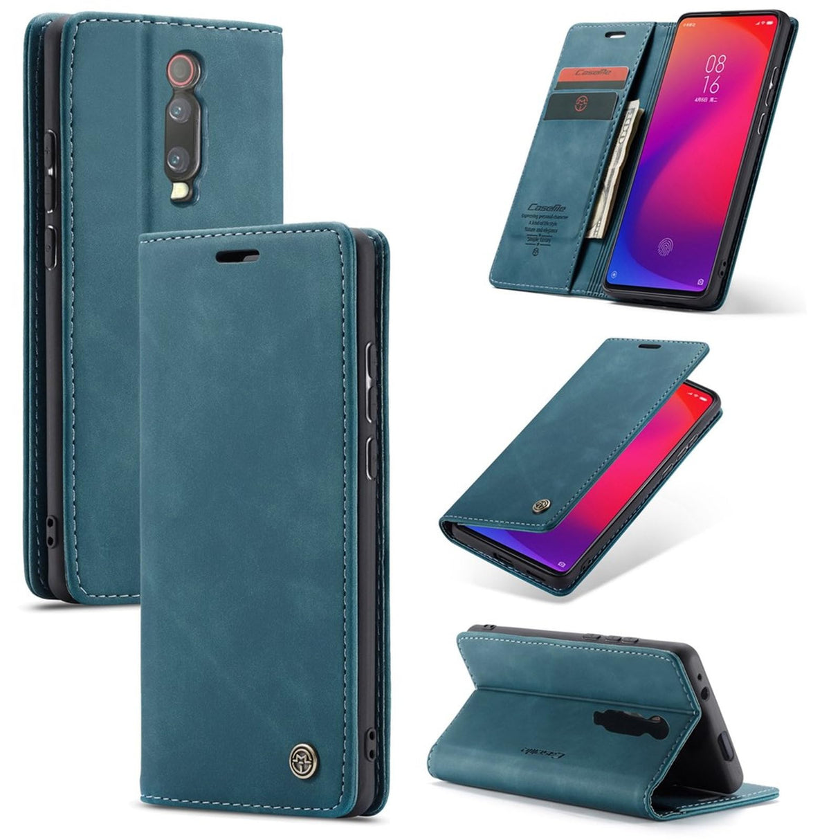 غطاء هاتف من الجلد الصناعي بمقبض محفظة من UniqCase، قابل للامتصاص تلقائيًا، لهاتف Xiaomi Redmi K20 Pro/Redmi K20/Mi 9T/Mi 9T Pro - أزرق وأخضر