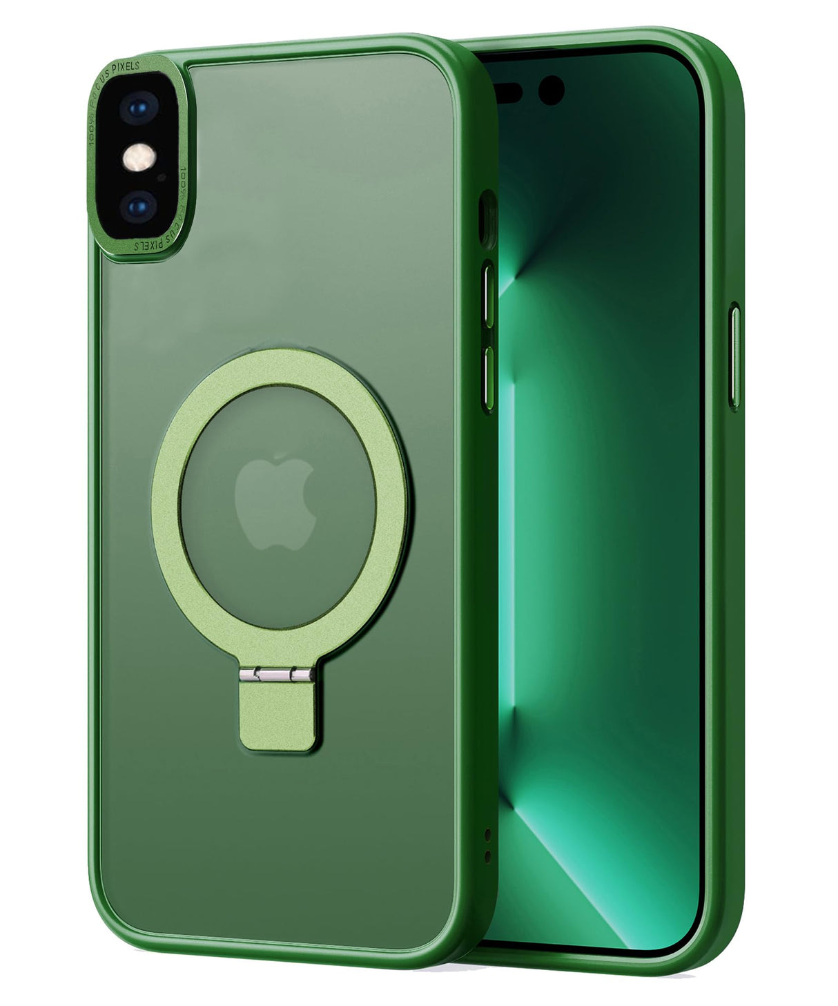 جراب مغناطيسي 2NSPDRGNI متوافق مع iPhone X/XS، غطاء هاتف شفاف غير لامع غير قابل للانزلاق واقٍ من الصدمات مع حامل، أخضر