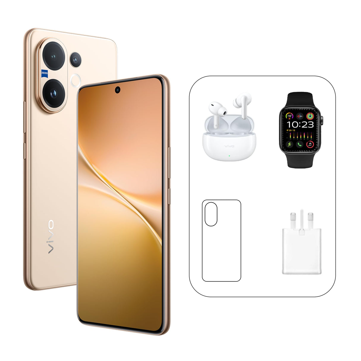 Vivo V60 5G - Desert Gold 12 + 512GB | 50MP ZEISS Camera | 3D curved 120Hz AMOLED Display | 6500mAh | IP69, 4Y Battery | 455 Days Screen Replace,24 Months Warranty - UAE Version