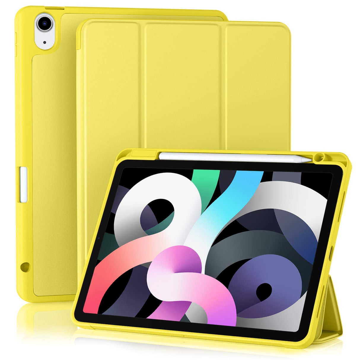 Akkerds Case Compatible with iPad Air 4th Generation Case 2020 10.9 Inch [Pencil Holder/2nd Pencil Charging] [Auto Sleep/Wake], Trifold Stand Smart Case Compatible with iPad Air 4 Case, Yellow