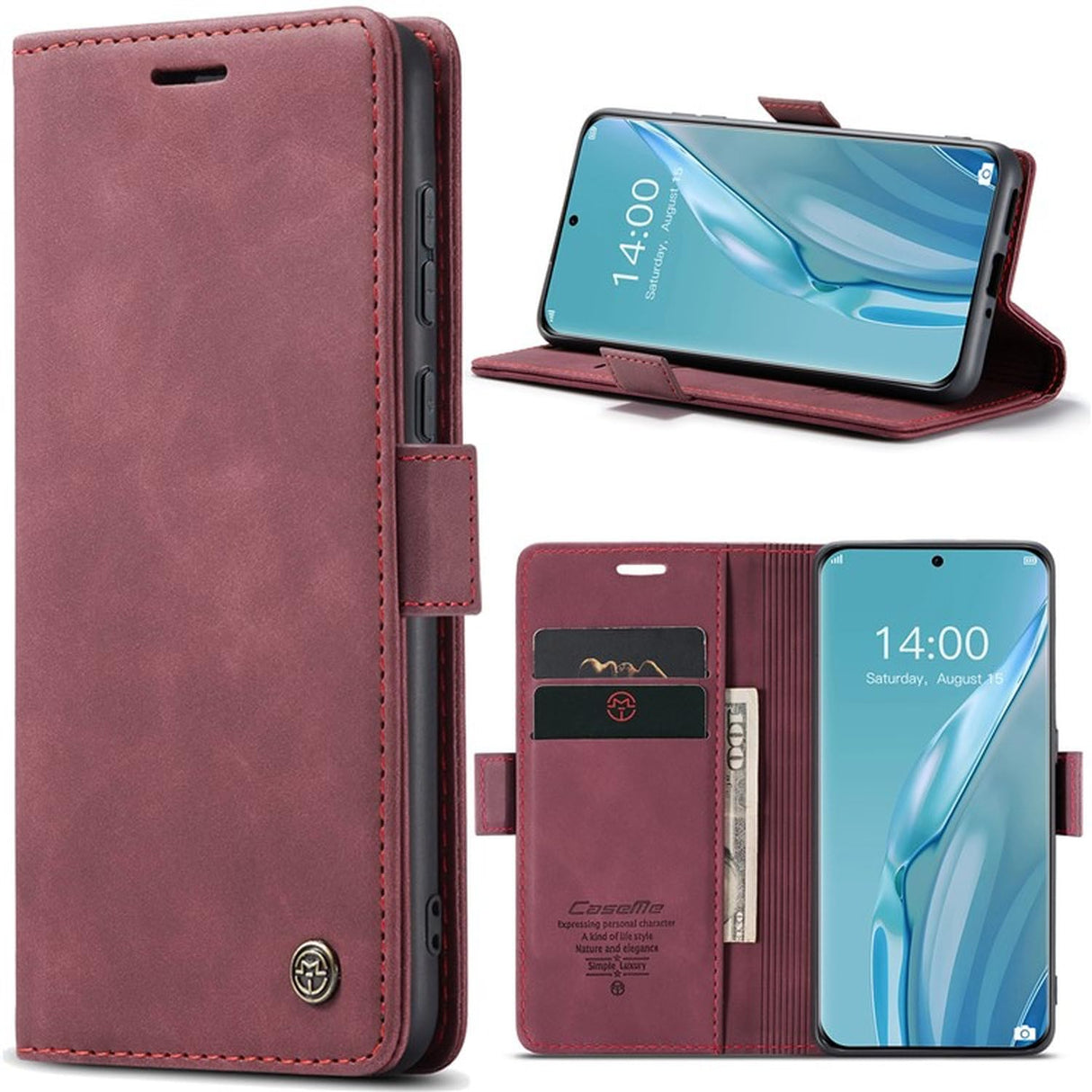 UniqCase لهاتف Huawei P60 حافظة محفظة من الجلد الصناعي مقاومة للصدمات - أحمر