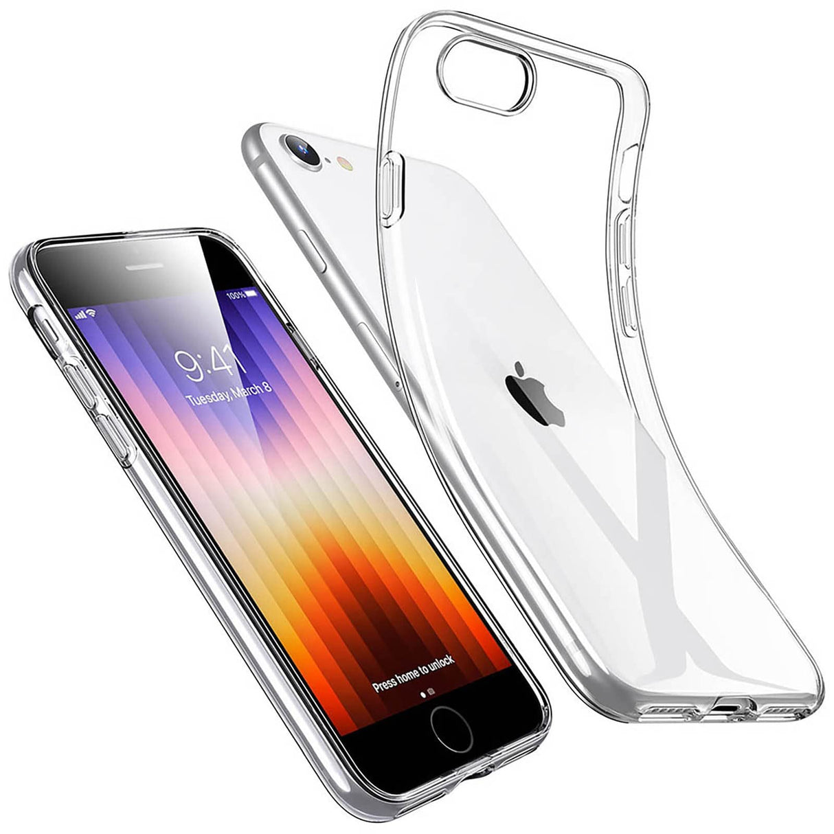 AWH Clear Silicone Case Compatible with iPhone SE (2022), iPhone SE (2020), iPhone 8, Thin Soft TPU Transparent Protective Cover, Yellowing Resistant, Clear.