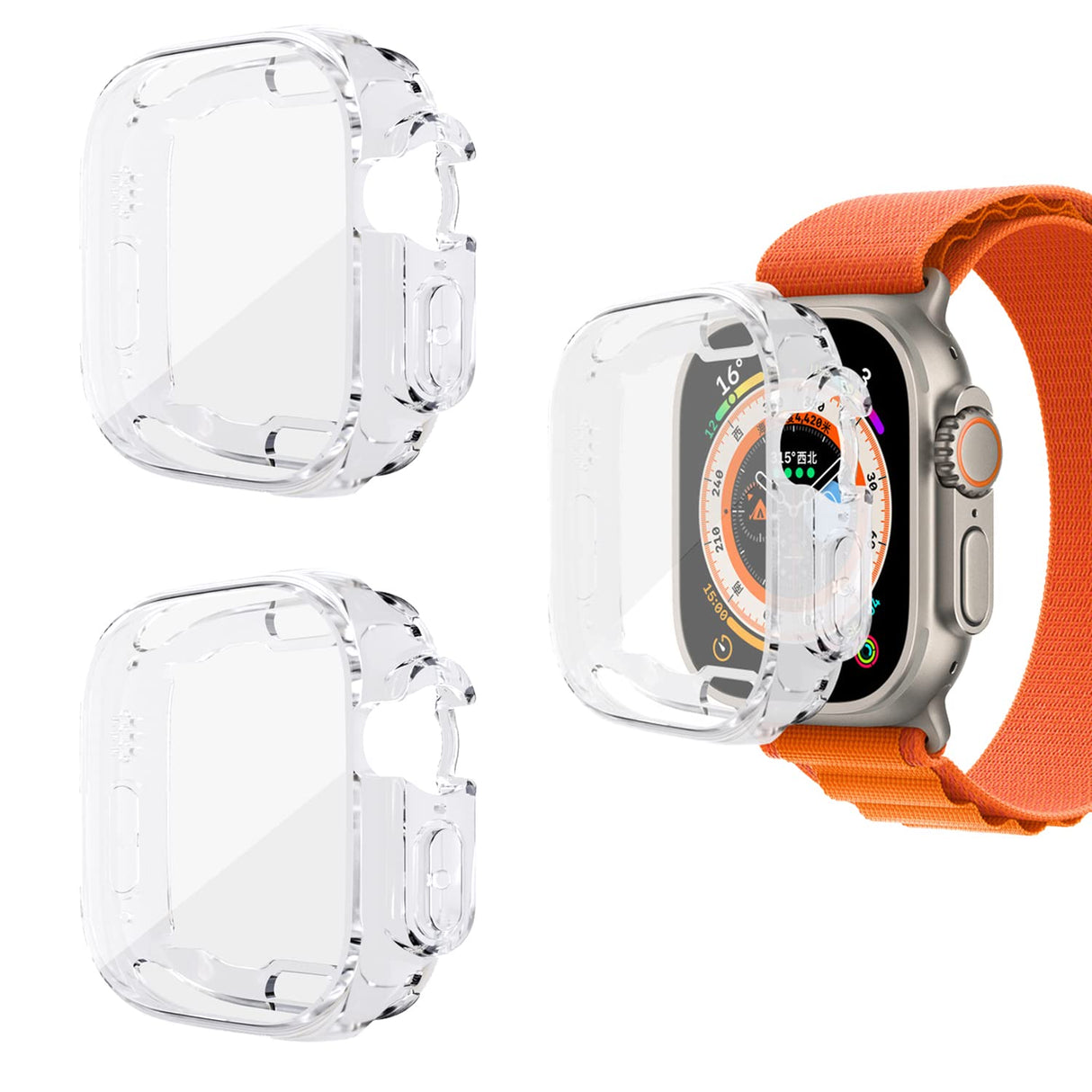 جراب واقي شاشة Yrzper متوافق مع Apple Watch Ultra 2 / Apple Watch Ultra 49 مم، مصنوع من مادة TPU الناعمة المطلية بالكامل، جراب مقاوم للخدش والصدمات لـ Apple Watch Ultra 49 مم (3 شفاف)