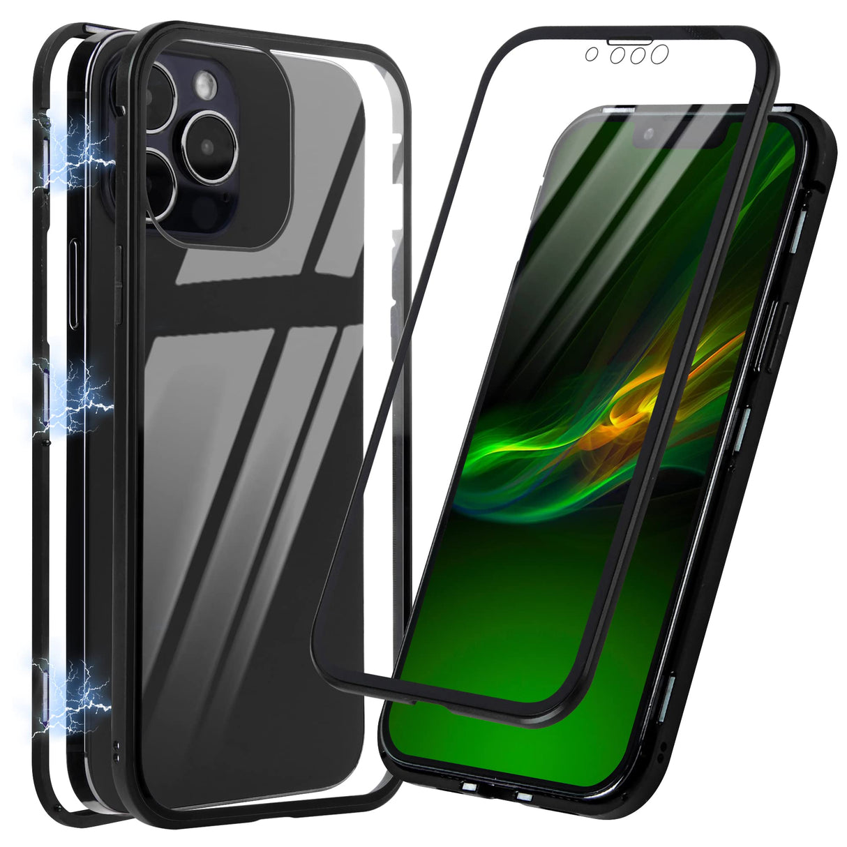 جراب Vikoros المغناطيسي للخصوصية متوافق مع iPhone 13 Pro Max، زجاج مقسّى مضاد للتجسس من الأمام والخلف [إطار معدني مغناطيسي]، غطاء هاتف واقٍ كامل لهاتف iPhone 13 Pro Max 6.7 بوصة (2021)