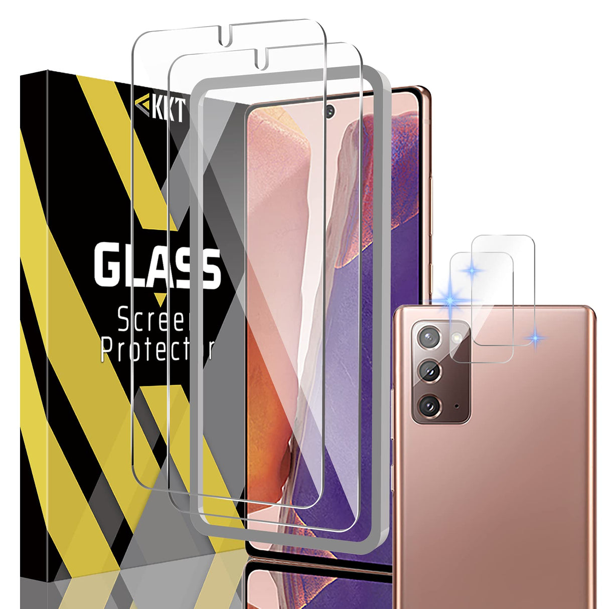 [2 + 2] واقي شاشة من الزجاج المقوى لهاتف Samsung Galaxy Note 20 5G مقاس 6.3 بوصة، متوافق مع بصمات الأصابع، صلابة 9H، مضاد للتوهج، خالٍ من الفقاعات، إطار محاذاة سهل التركيب