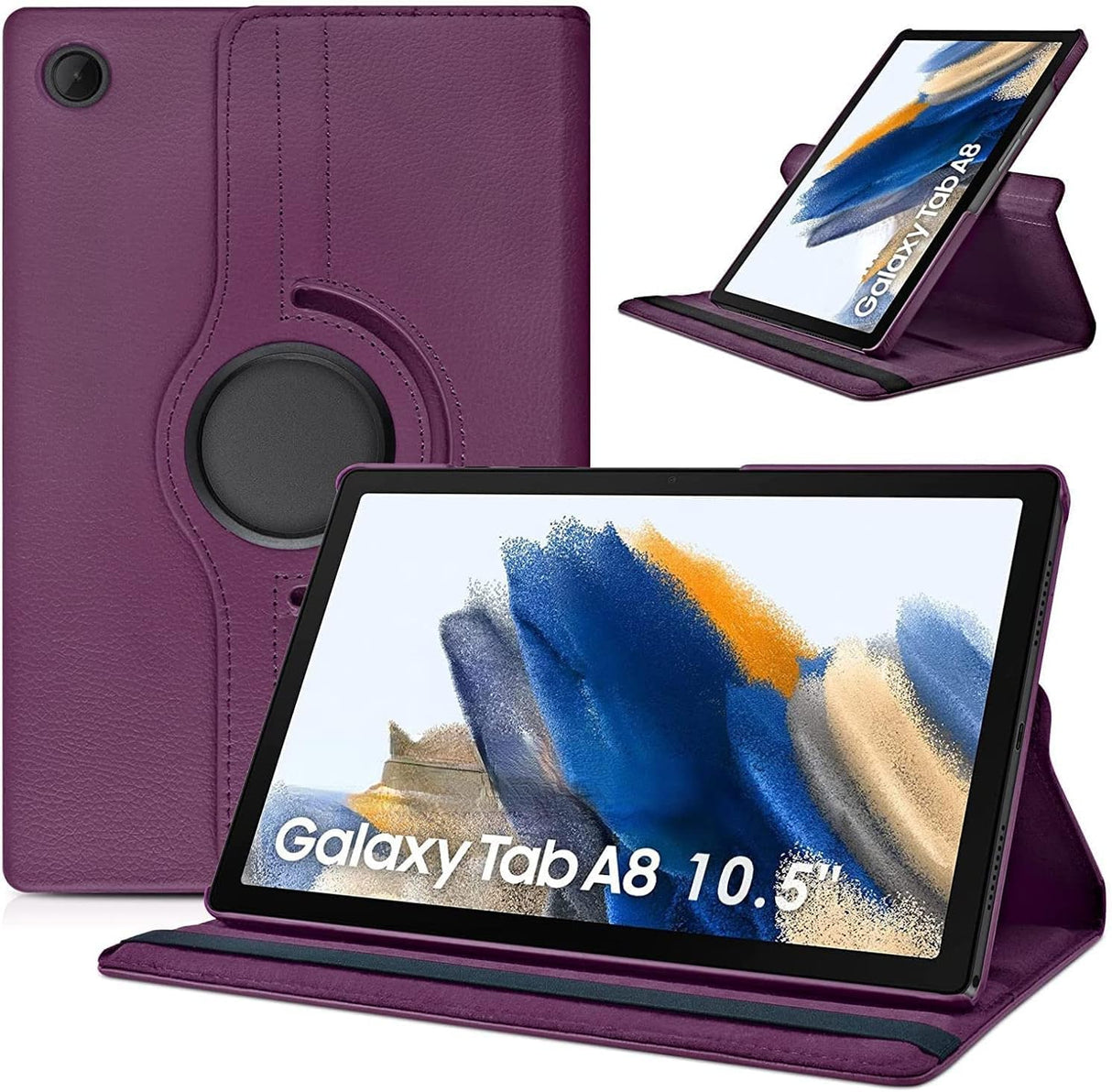 جراب AWH متوافق مع جهاز Tab A8 مقاس 10.5 بوصة - جراب (SM-X200/X205/X207) - جراب Tab A8 مقاس 10.5 بوصة، جراب جلدي دوار بزاوية 360 درجة مع خاصية السكون/التنشيط التلقائي لجهاز Tab A8 2024 (أرجواني)