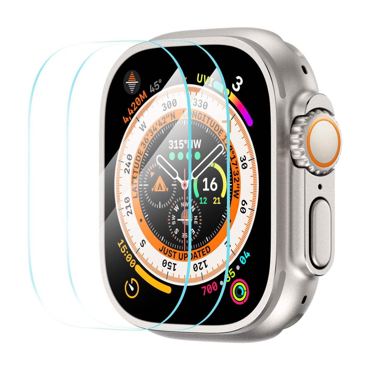 3 قطع من واقي الشاشة الزجاجي المقوى المتوافق مع ساعة Apple Watch Ultra مقاس 49 مم (إصدار 2022)، طبقة شفافة عالية الدقة مقاومة للماء ومضادة للفقاعات ثلاثية الأبعاد لساعة iWatch Apple Watch Series Ultra مقاس 49 مم وملحقاتها