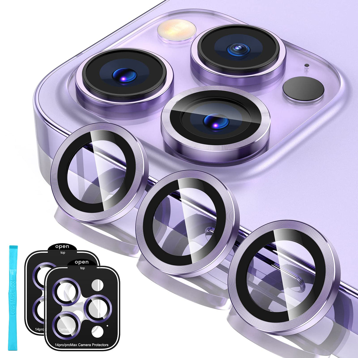 واقي عدسة كاميرا Tensea [3+3 قطع] لهاتف iPhone 14 Pro - iPhone 14 Pro Max، غطاء كاميرا من الزجاج المقوى 9H، واقي شاشة بحلقة فردية معدنية لهاتف iPhone 14 Pro 6.1 بوصة / 14 ProMax 6.7 بوصة 2022