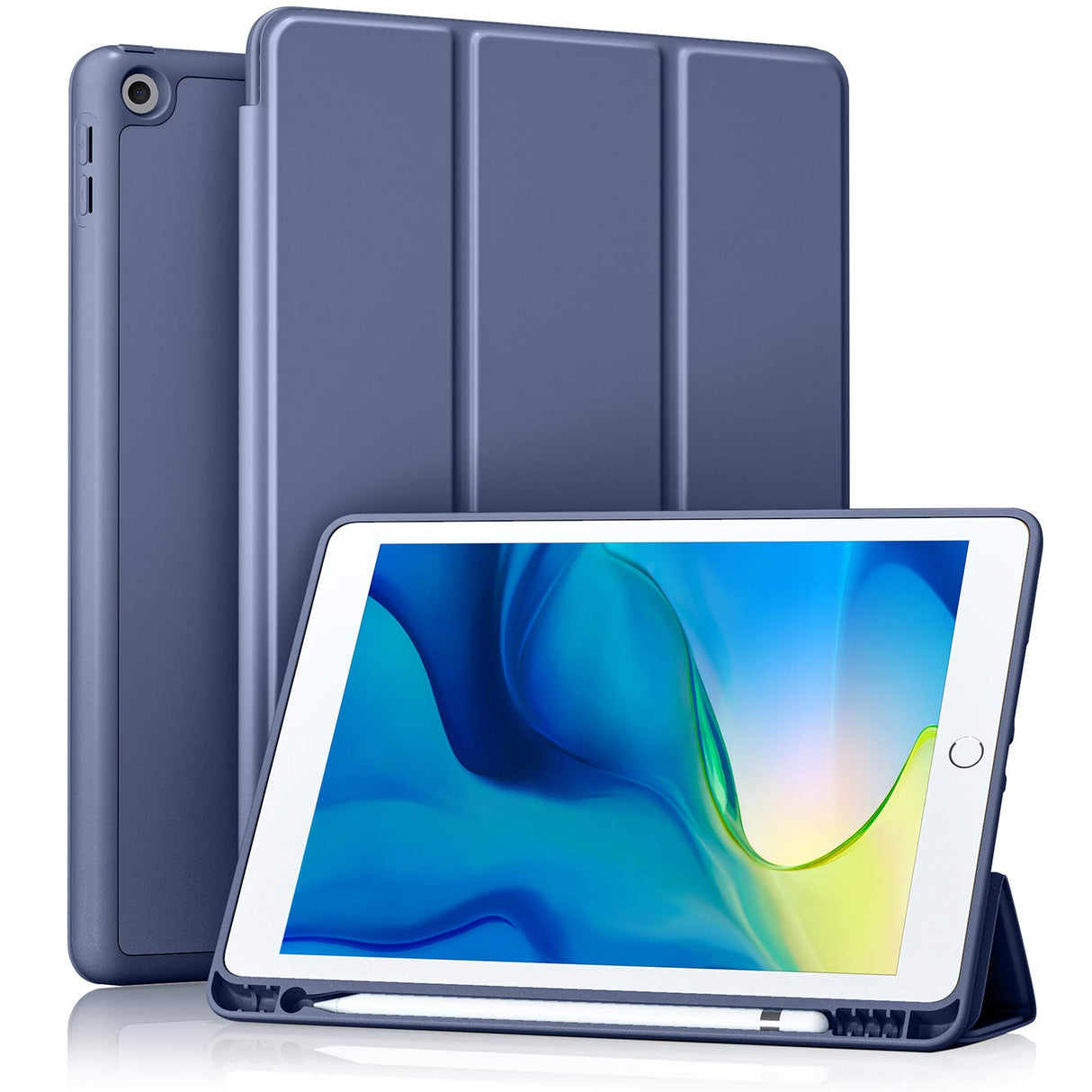 حافظة Akkerds متوافقة مع iPad 10.2 بوصة 2021/2020 iPad الجيل التاسع/الثامن وiPad الجيل السابع 2019 مع حامل قلم، حافظة واقية مع ظهر ناعم من مادة TPU، غطاء للنوم/التنشيط التلقائي، أزرق رمادي