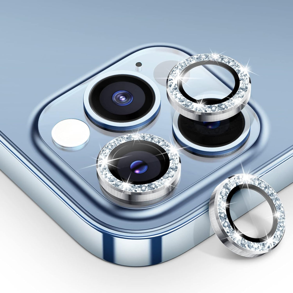 Tensea لهاتف iPhone 13 Pro - واقي عدسة الكاميرا Max، غطاء زجاجي مقوى 9H واقي شاشة بحلقة معدنية فردية 13Pro 6.1 بوصة ProMax 6.7 2021