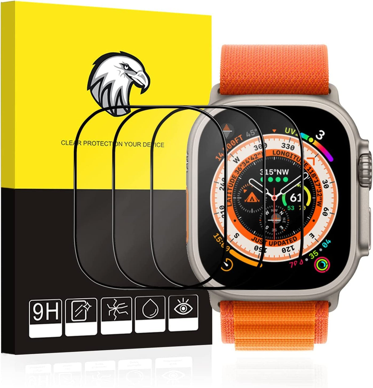 AWH Compatible with Apple Watch Ultra Screen Protector, [3 Pack] 9H Anti-Bubble Anti-Scratch HD Full Tempered Glass Screen Protector iWatch Protector for Apple Watch (40mm)