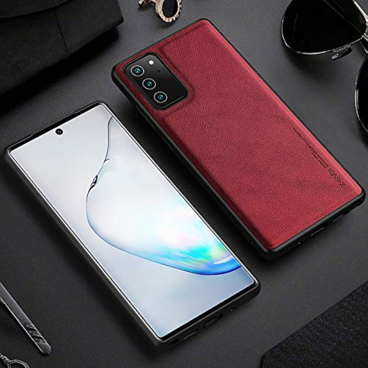 جراب جلدي مخصص من X-Level متوافق مع غطاء الهاتف الخلفي لهاتف Samsung note 20 5G (Samsung 20، أحمر)