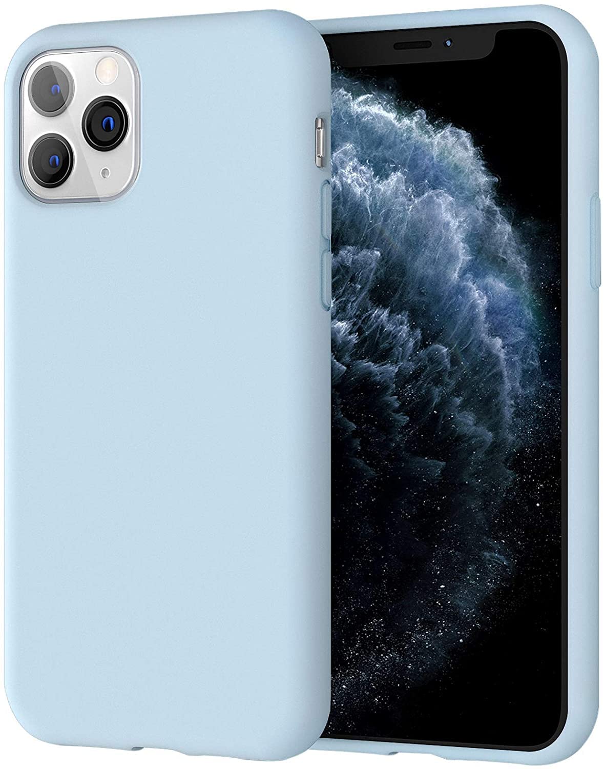 غطاء سيليكون YU WELL متوافق مع iPhone 11 Pro مقاس 5.8 بوصة، ملمس ناعم كالحرير، غطاء واقٍ كامل الجسم، غطاء مقاوم للصدمات مع بطانة من الألياف الدقيقة (أزرق نعناعي)