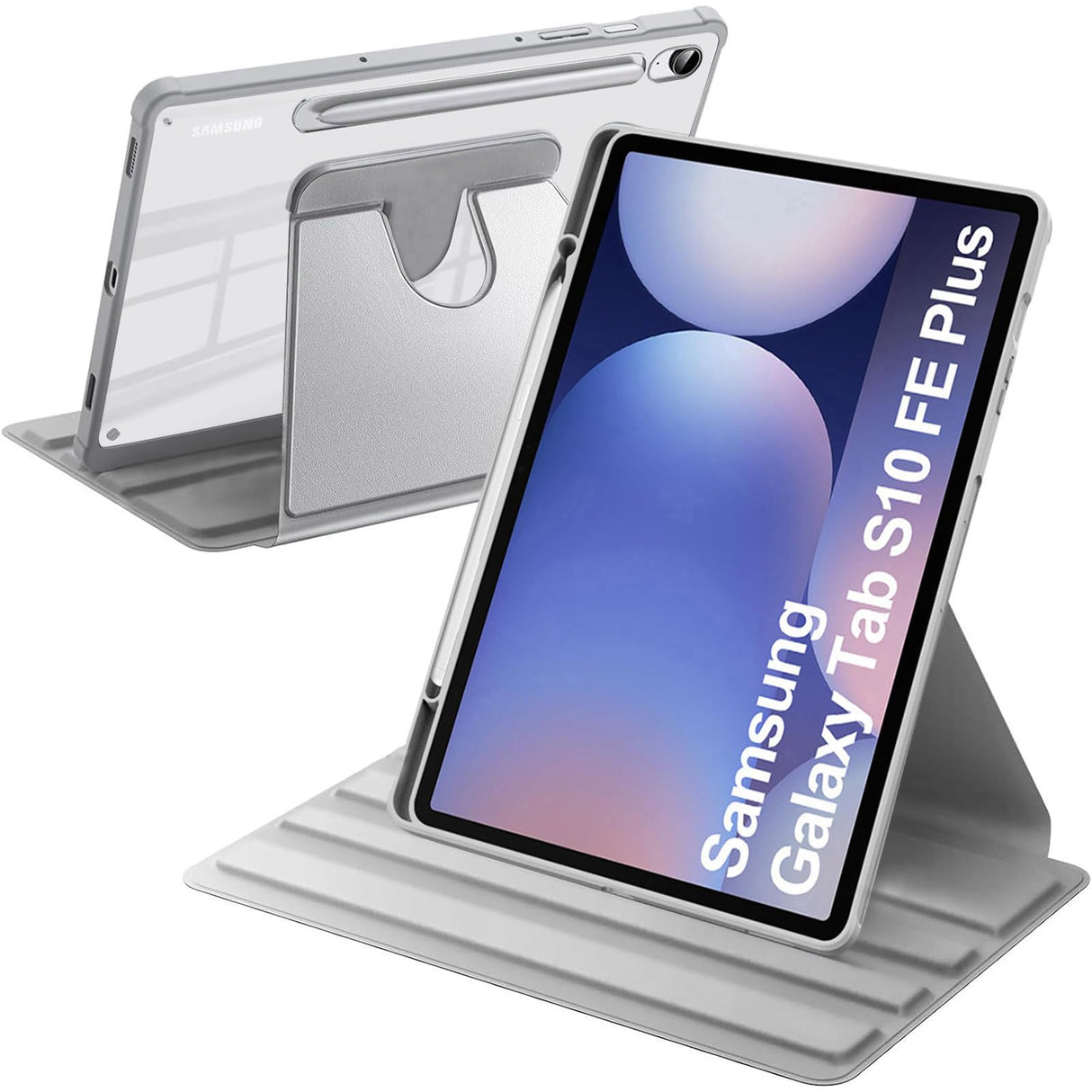 جراب دوار من A-BEAUTY متوافق مع جهاز Samsung Galaxy Tab S10 FE Plus مقاس 13.1 بوصة 2025 (SM-X620/X626/X626B) مع حامل قلم S، غطاء مقاوم للصدمات، غطاء شفاف، إيقاظ/سكون تلقائي، فضي