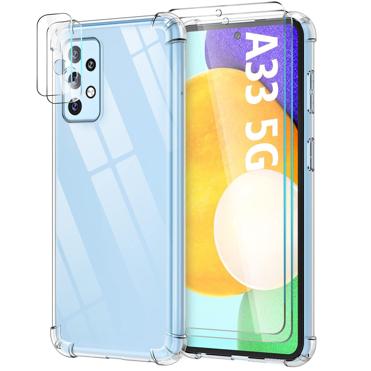 AWH Samsung A33 5G Case, Screen Protector [2 Pack] Shockproof Crystal Clear Slim Soft Silicone TPU Protective Phone Cover for Samsung Galaxy A33 5G (Clear)