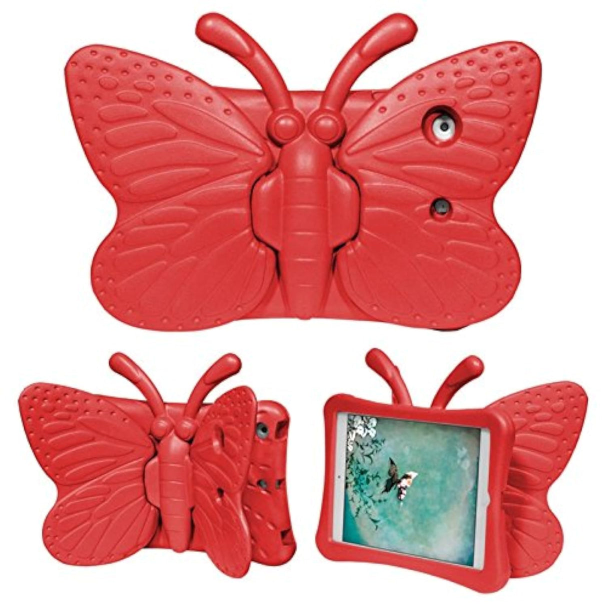 AWH iPad Mini Case for Kids, Cute Butterfly Wing Double as Stand Light Weight Kid-Proof Durable EVA Foam Protective Tablet Bumper Cover for Apple iPad Mini 1/2/3/4 - Red