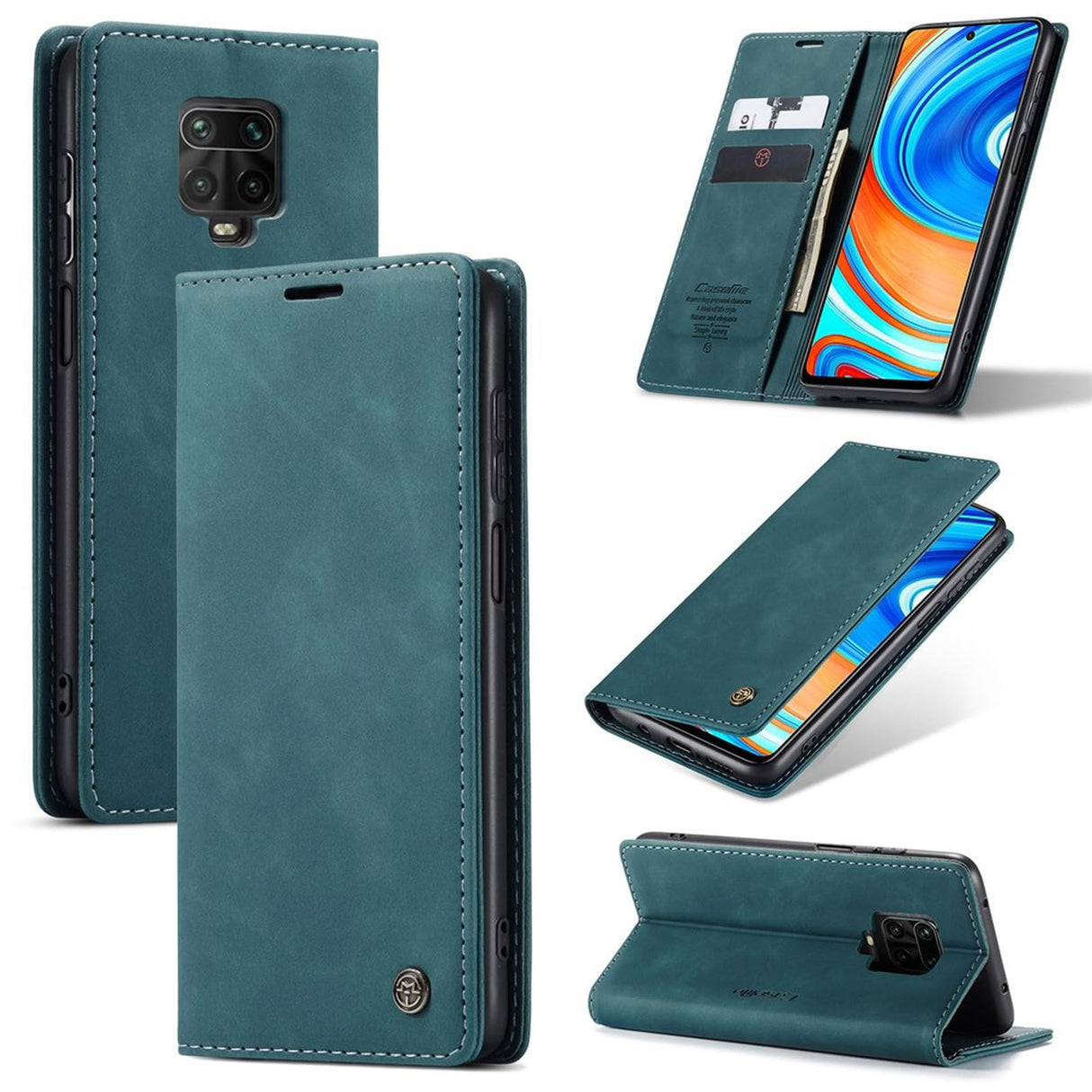 جراب محفظة جلدي من UniqCase، ممتص تلقائيًا، لهاتف Xiaomi Redmi Note 9 Pro/Note 9 Pro Max/Note 9S - أزرق وأخضر