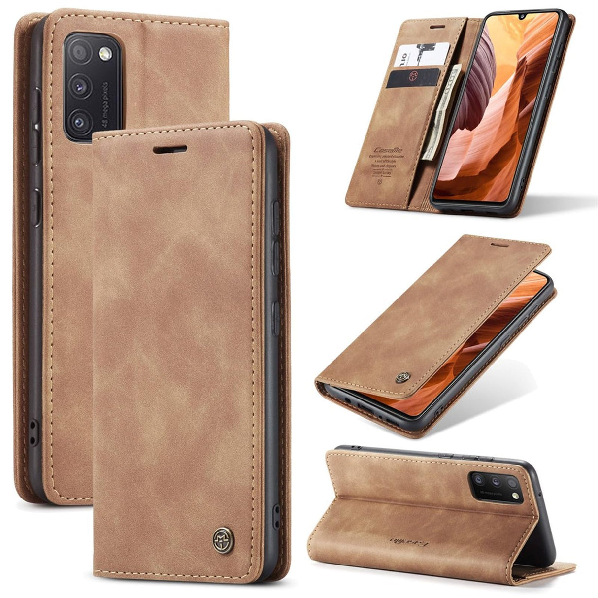 غطاء UniqCase جراب محفظة جلدي ممتص تلقائيًا لهاتف Samsung Galaxy A41 (الإصدار العالمي) - بني