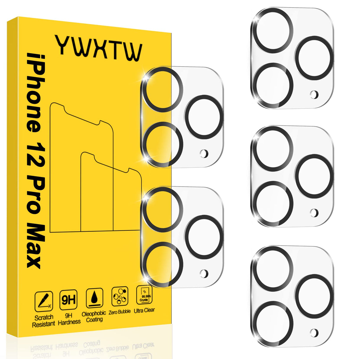 YWXTW [عبوة من 5 قطع] واقي عدسة الكاميرا متوافق مع iPhone 12 Pro Max 6.7 بوصة من الزجاج المقوى، [وضع التصوير الليلي] مناسب للحافظة، عالي الدقة