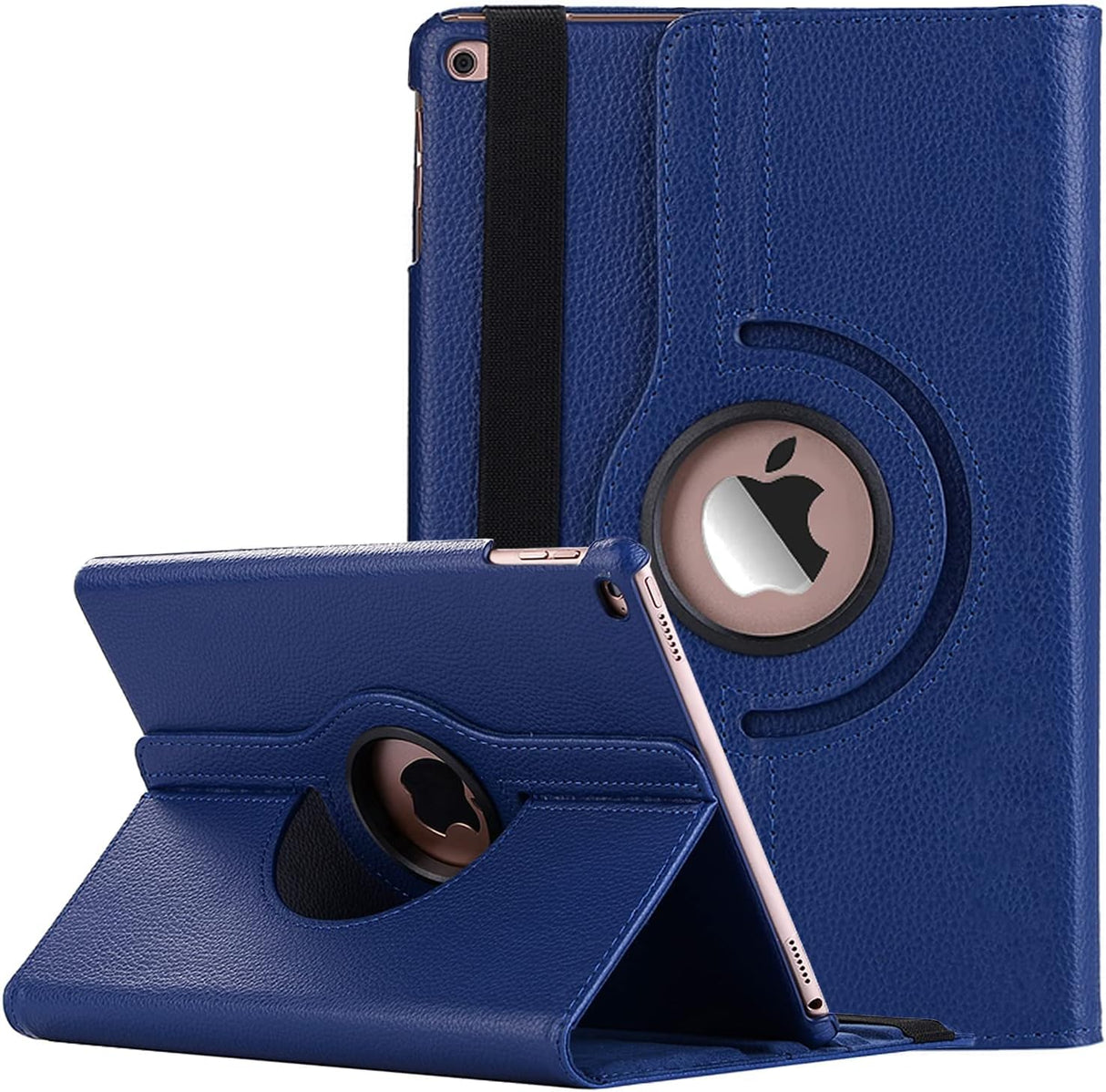 جراب AWH لجهاز iPad 9.7 2018 2017- جراب حامل دوار 360 درجة مع خاصية السكون/التنشيط التلقائي وغطاء حماية متعدد الزوايا لجهاز iPad 9.7 بوصة من الجيل السادس والجيل الخامس - أزرق داكن