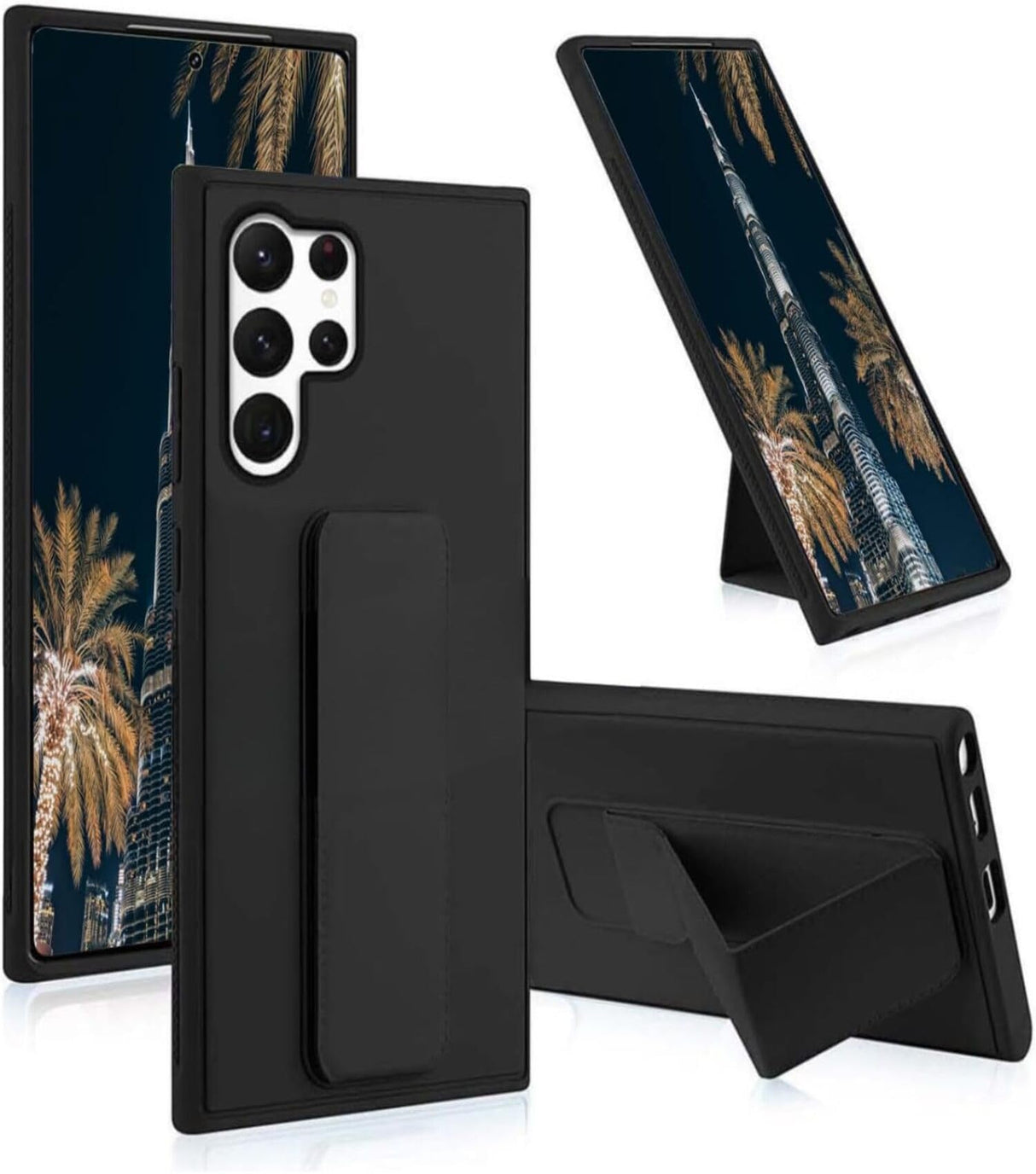 TR-PLANET Case for Samsung Galaxy S25 Ultra Cover, Multi Stand Case with Magnet Holder, Premium Silicone Vertical and Horizontal Hand Strap Grip Case with Stand, Back Cover for S25 Ultra, Black