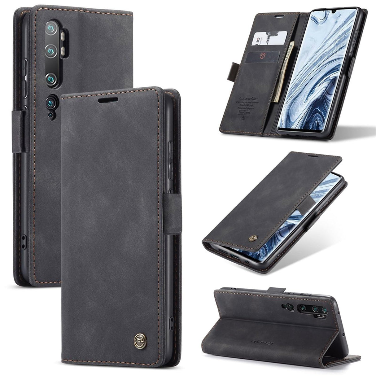 جراب محفظة جلدي من UniqCase ممتص تلقائيًا لهاتف Xiaomi Mi CC9 Pro/Mi Note 10 Pro/Mi Note 10 - أسود