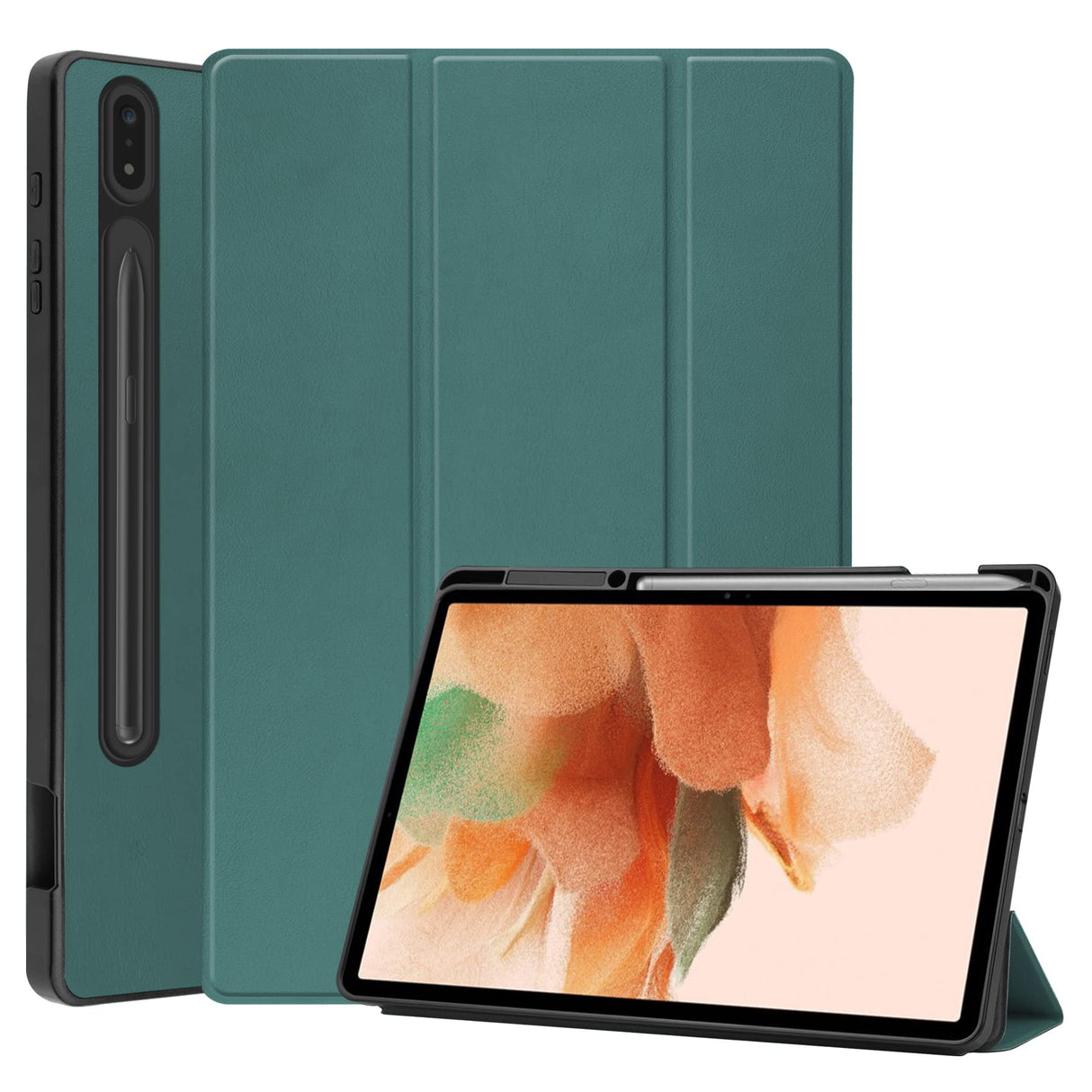 جراب AWH لجهاز Samsung Galaxy Tab S7 FE مقاس 12.4 بوصة 2021 (-T730/T736B) مع حامل قلم S، جراب ذكي مع خاصية السكون/التنشيط التلقائي لجهاز Galaxy Tab S7 Plus/Fe مقاس 12.4 بوصة 2020، (أخضر)