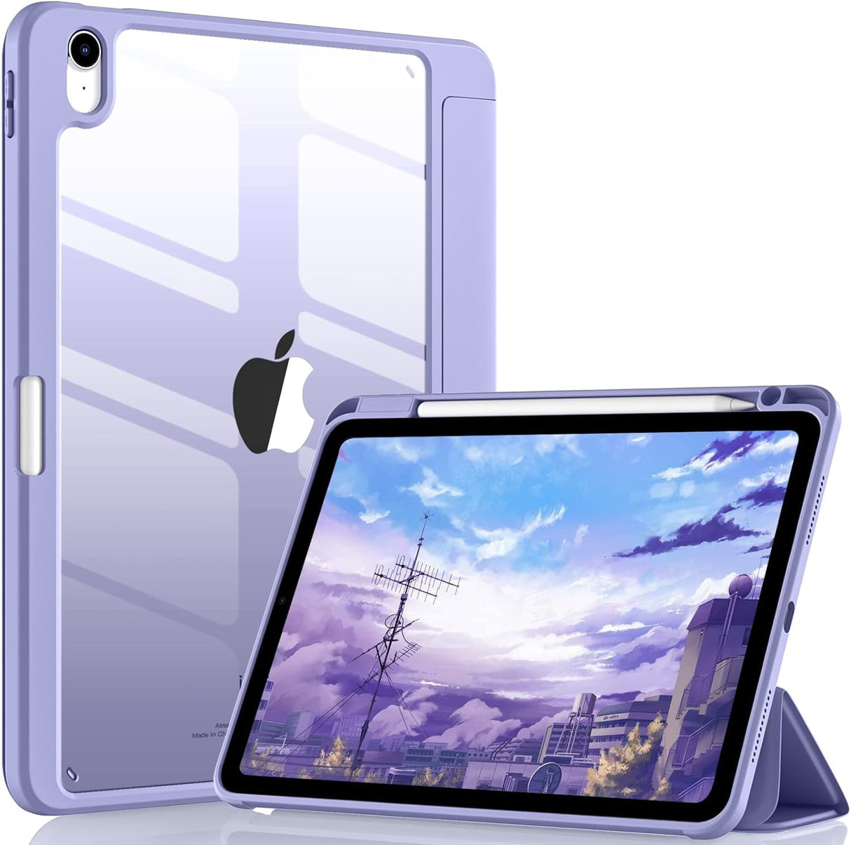 AWH Case Compatible with iPad Air 5th Generation (2022) - iPad Air 4th Generation (2020) 10.9 Inch with Pencil Holder - for iPad Air 5/4 Case, Slim Smart Cover with Clear Back Shell (Lavender)