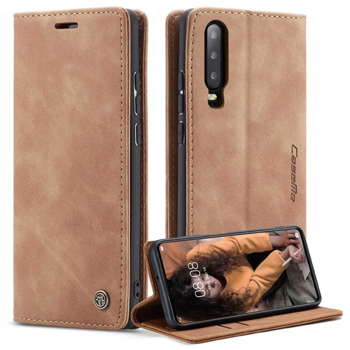 UniqCase لهاتف Huawei P30 غطاء محفظة من الجلد الصناعي المقاوم للصدمات ومضاد للخدش - بني