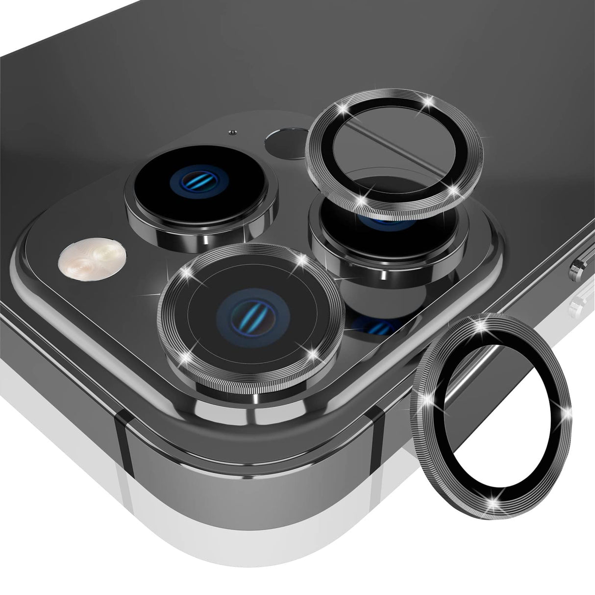 YIUYIUPI [عبوة من 3 قطع] واقي عدسة الكاميرا لهاتف iPhone 14 Pro/iPhone 14 Pro Max، [ترميم عميق] غطاء كاميرا من الزجاج المقوى المقاوم للخدش مع حلقة معدنية (CD-أسود)