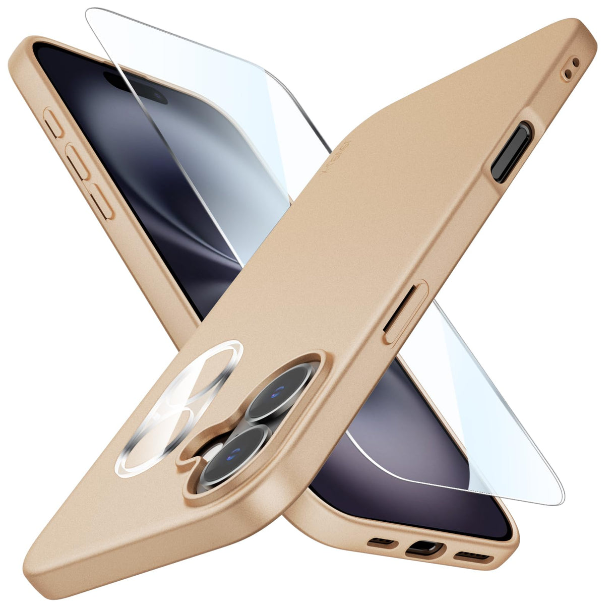 جراب X-level لهاتف iPhone 16، غطاء غير لامع فائق النحافة، مُحسّن [واقيات عدسة الكاميرا + واقيات الشاشة] جرابات هاتف رفيعة فائقة النعومة مضادة للخدش والصدمات لهاتف iPhone 16، ذهبي