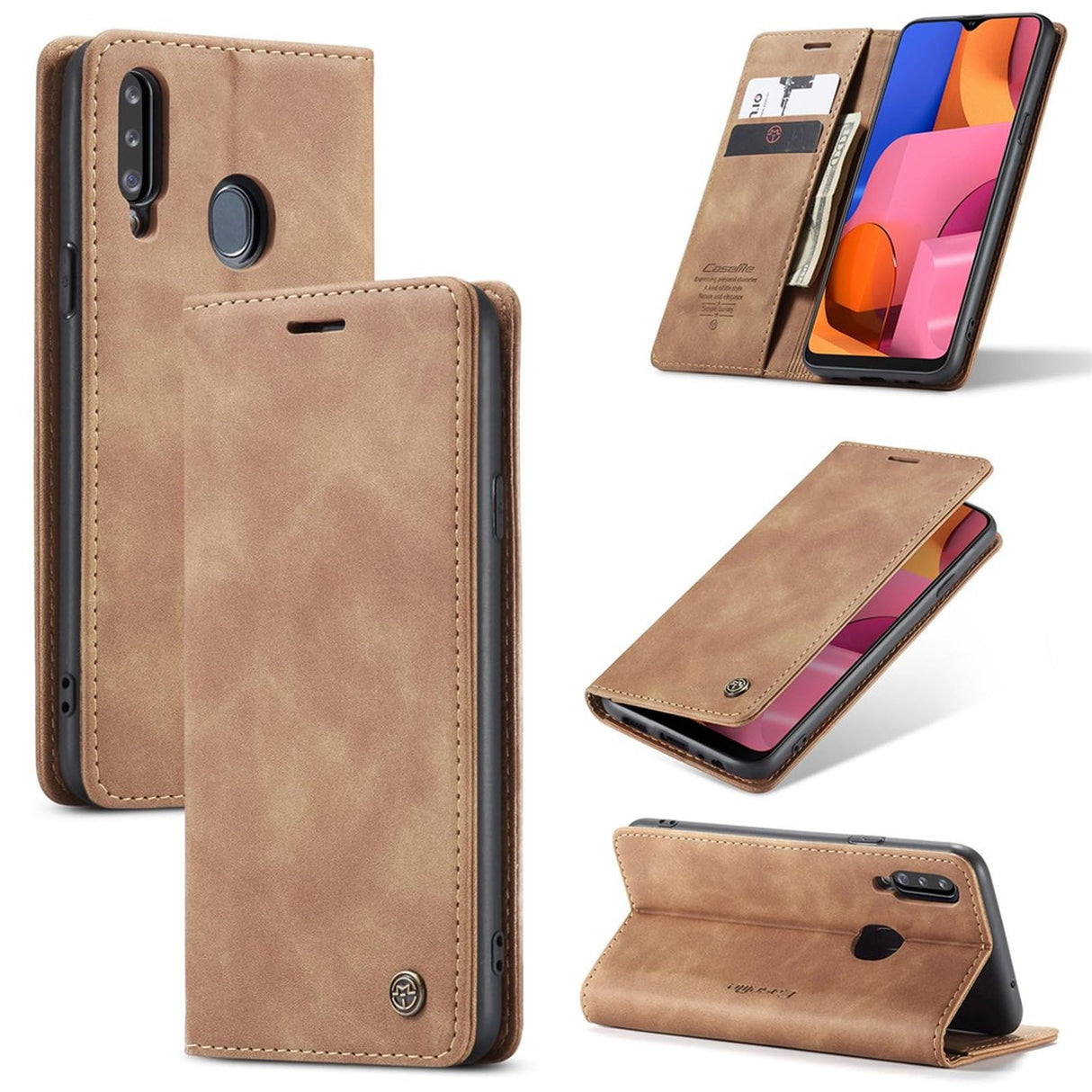 جراب محفظة جلدي من UniqCase مزود بحامل لهاتف Samsung Galaxy A20s - بني