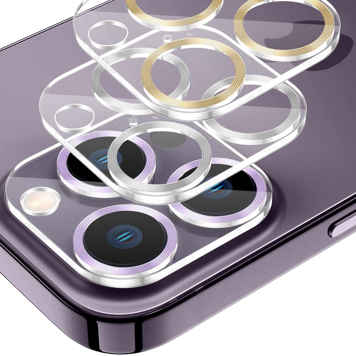 واقي شاشة كاميرا Tensea [3 قطع] لهاتف iPhone 14 Pro / 14 Pro Max، غطاء حماية عدسة الكاميرا من الزجاج المقوى مع حلقات ألومنيوم مدمجة، شفاف عالي الدقة، من الحافة إلى الحافة، مناسب للجراب