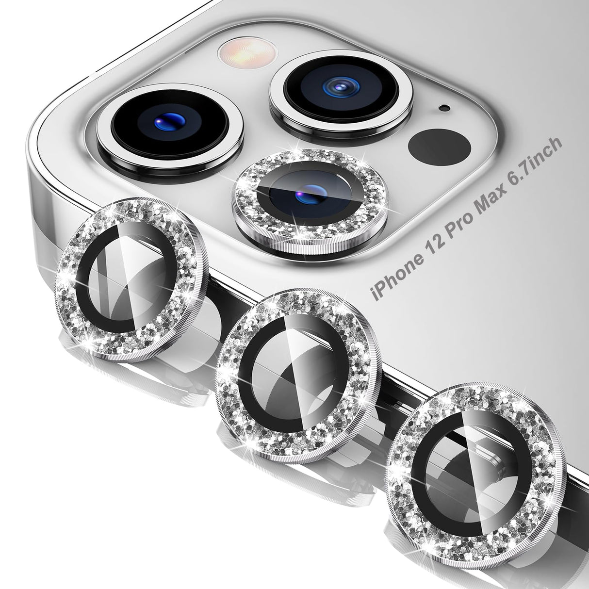 Tensea Compatible with iPhone 12 Pro Max Camera Lens Protector, 9H Tempered Glass Camera Cover Screen Protector for iPhone12 Pro Max 6.7 inch 2020 (Glitter)