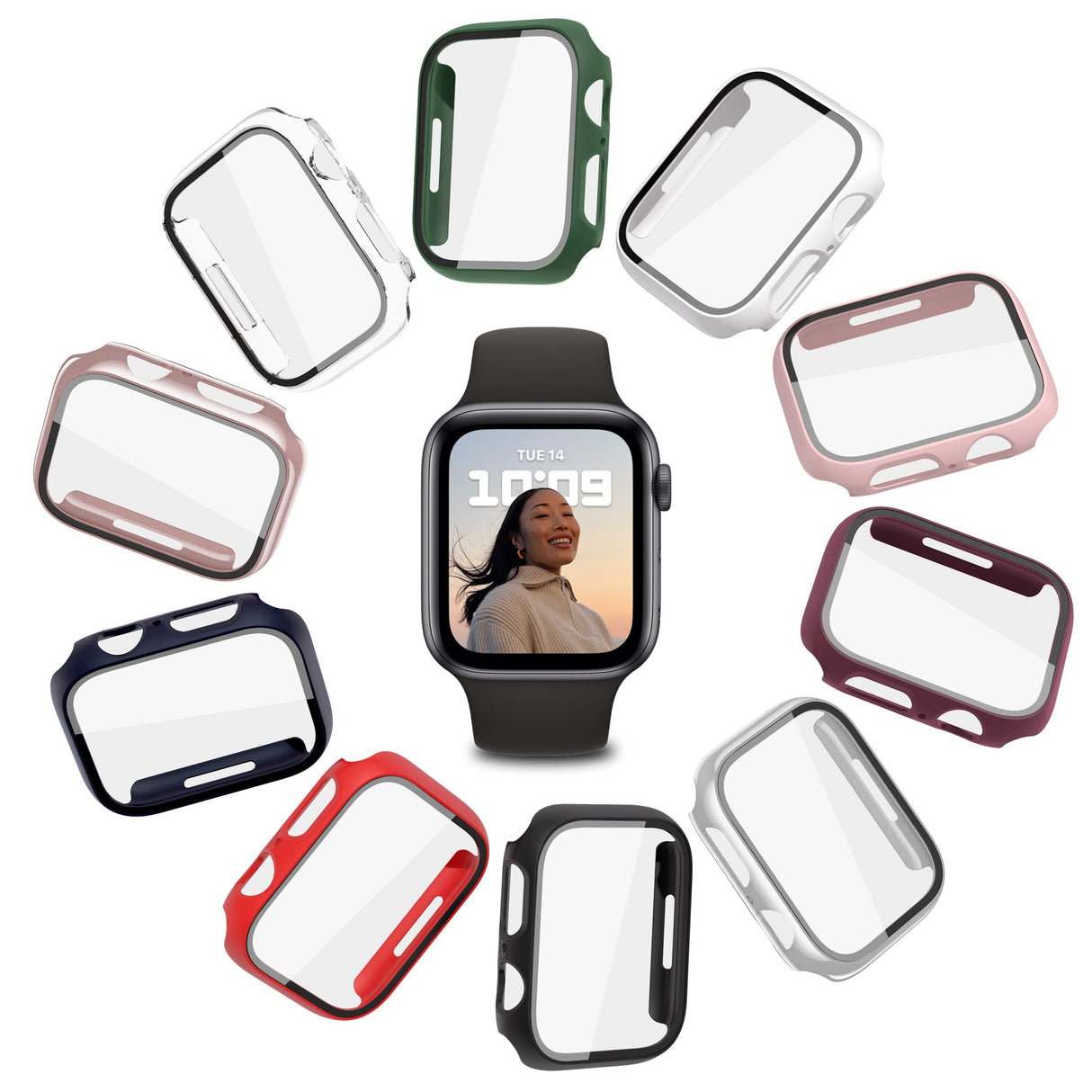 YMHML [ عبوة من 10 قطع ] حافظة لساعة Apple Watch Series 7 مقاس 41 مم مع واقي شاشة مدمج من الزجاج المقوى، غطاء حماية نحيف من البولي كربونات الصلب بتغطية كاملة متوافق مع ملحقات Apple Watch 7