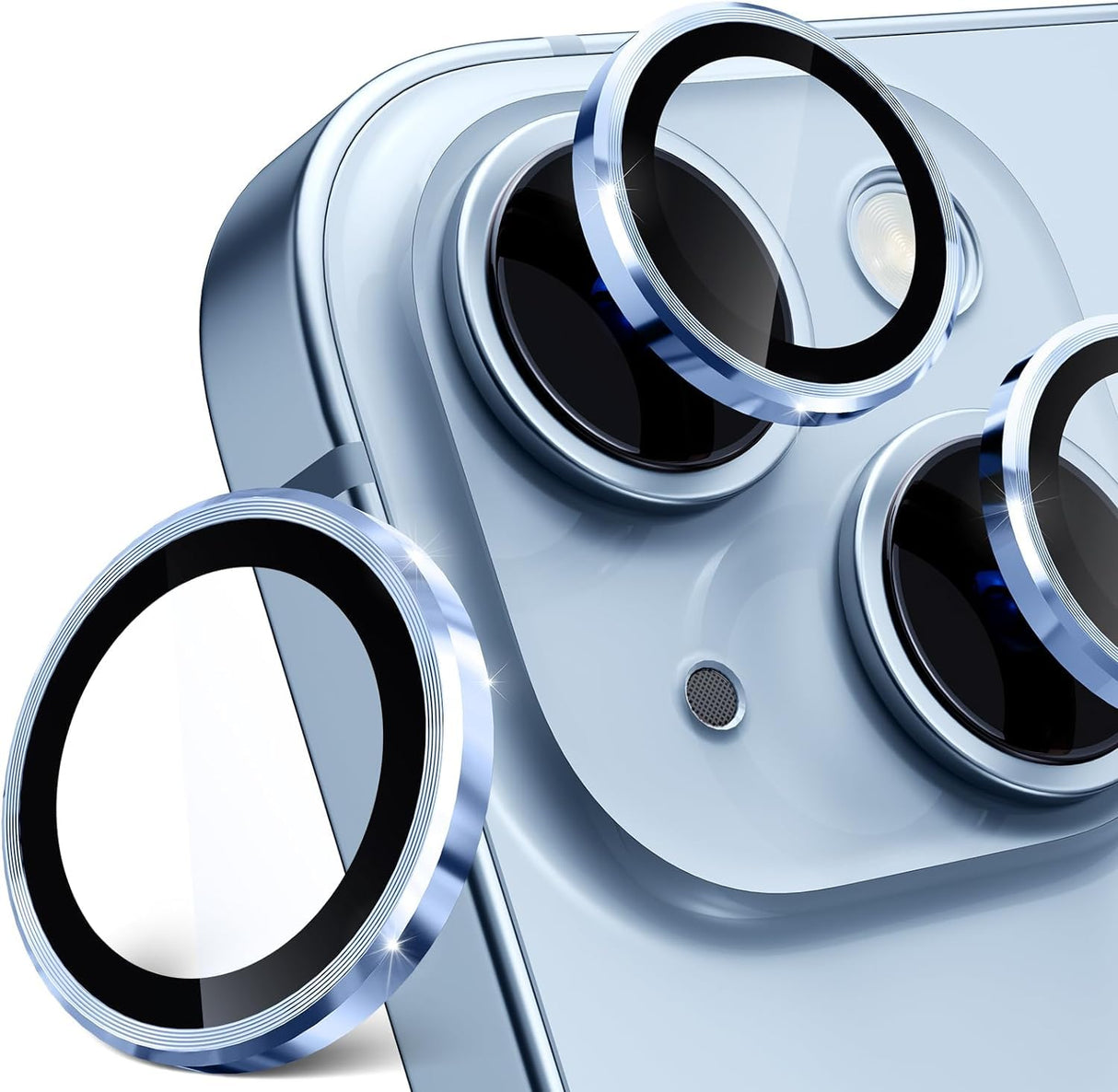 AWH Camera Lens Protector for iPhone 15 / iPhone 15 Plus - 9H Tempered Glass, Anti-Scratch Metal Ring Lens Cover, HD Clear Camera Accessories, Case Friendly (Blue, iphone 15)