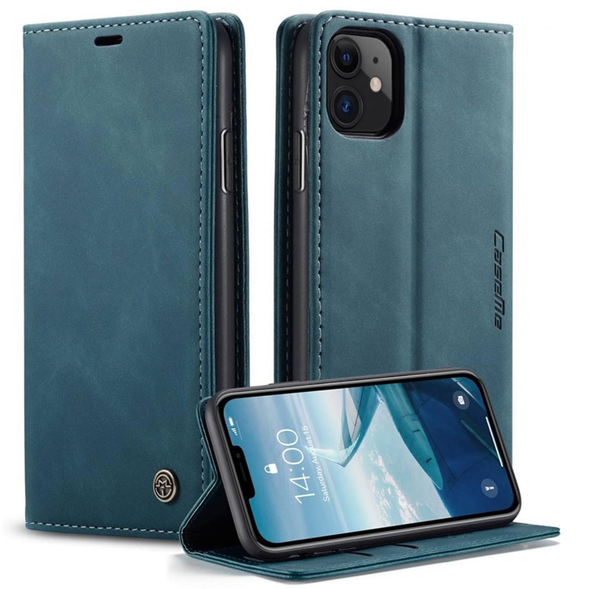 جراب محفظة جلدي قابل للطي من UniqCase قابل للامتصاص تلقائيًا لهاتف iPhone 11 مقاس 6.1 بوصة (2019) - أزرق وأخضر