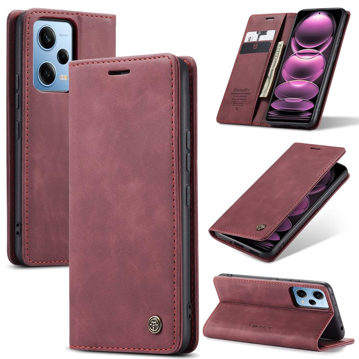 جراب هاتف UniqCase لهاتف Xiaomi Redmi Note 12 Pro/Note 12 Pro Speed/Poco X5 Pro جراب جلد PU مضاد للخدش مع حامل - أحمر