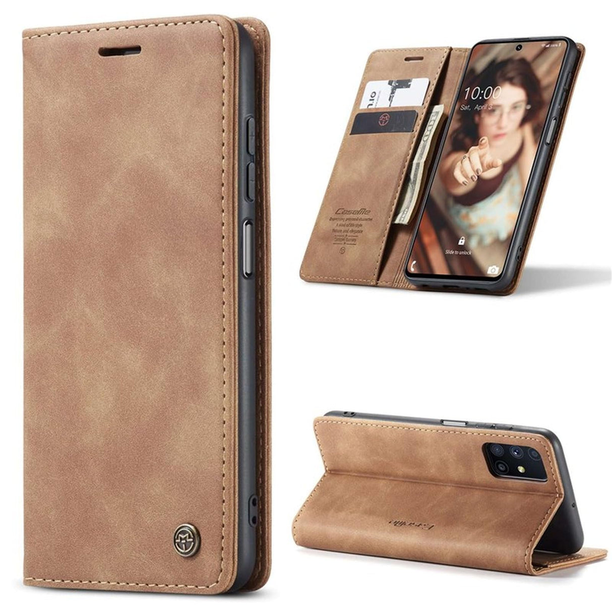 جراب هاتف محمول من UniqCase لهاتف Samsung Galaxy A13 4G، محفظة من جلد البولي يوريثان بتصميم مغناطيسي وفتحات للبطاقات وحامل - بني