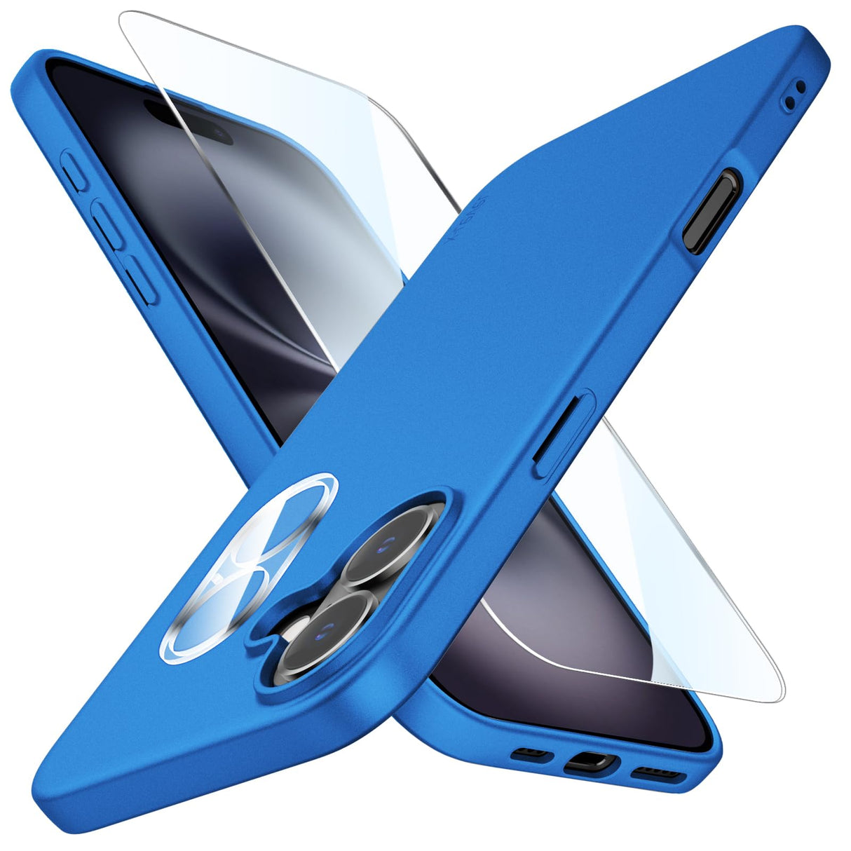 جراب X-level لهاتف iPhone 16، غطاء غير لامع فائق النحافة، مُحسّن [واقيات عدسة الكاميرا + واقيات الشاشة] جرابات هاتف رفيعة فائقة النعومة مضادة للخدش والصدمات لهاتف iPhone 16، أزرق