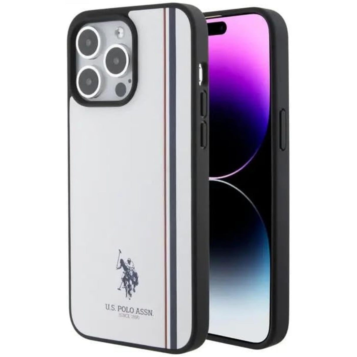 جراب جلدي من CG MOBILE US Polo بتصميم ثلاثي الألوان لهاتف iPhone 15 Pro (أبيض)