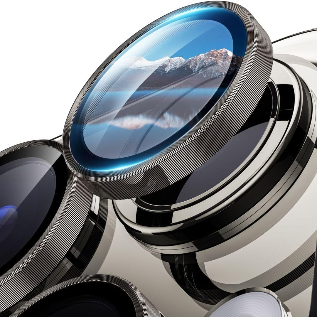 واقي عدسة كاميرا AWH لهاتف iPhone 15 Pro/15 Pro Max - [عبوة من 6 قطع + قطعتين] واقي شاشة زجاجي فائق الدقة صديق للحافظة، حماية من السقوط بدرجة عسكرية (تيتانيوم طبيعي)