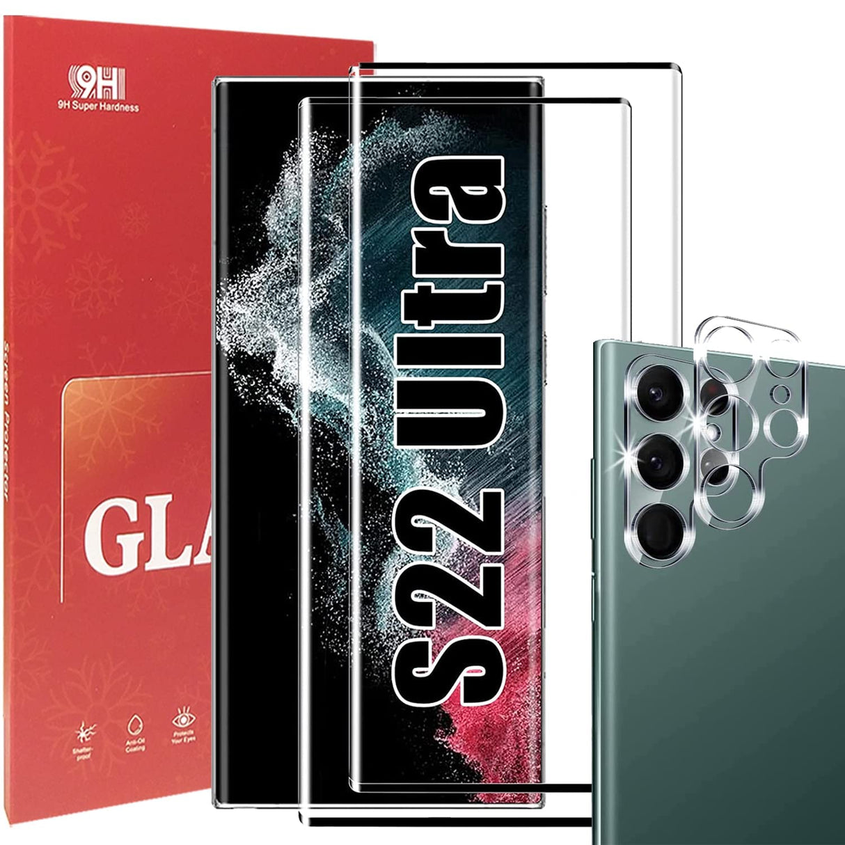 AWH Screen Protector for Galaxy S22 Ultra [2+2 Pack] S22 Ultra Tempered Glass Screen Protector with Lens Protector for Galaxy S22 Ultra, Clear.