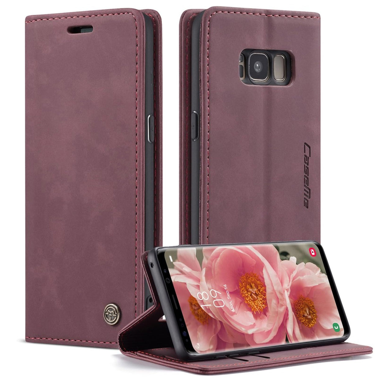 غطاء هاتف من الجلد القابل للامتصاص تلقائيًا من UniqCase لهاتف Samsung Galaxy S8 G950 - أحمر