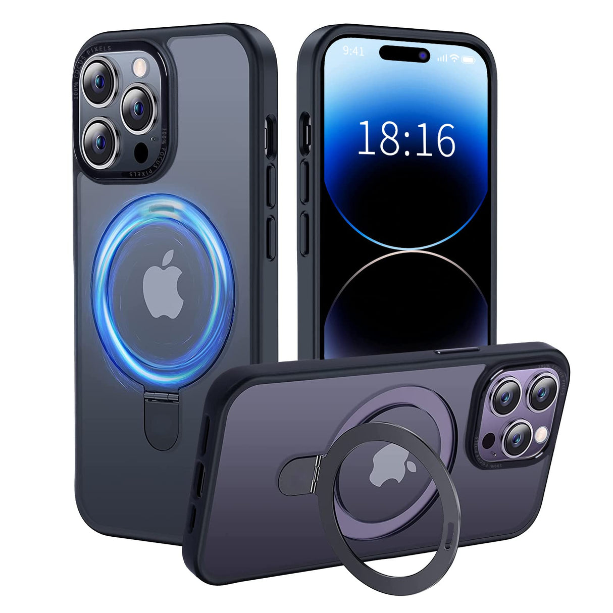 UCHUANG for iPhone 14 Pro Case with Magnetic Invisible Stand Cover Shockproof and Anti-Yellow Slim Thin Translucent Matte Protective Magsafe Case for Apple iPhone 14 Pro 6.1 inch - Black