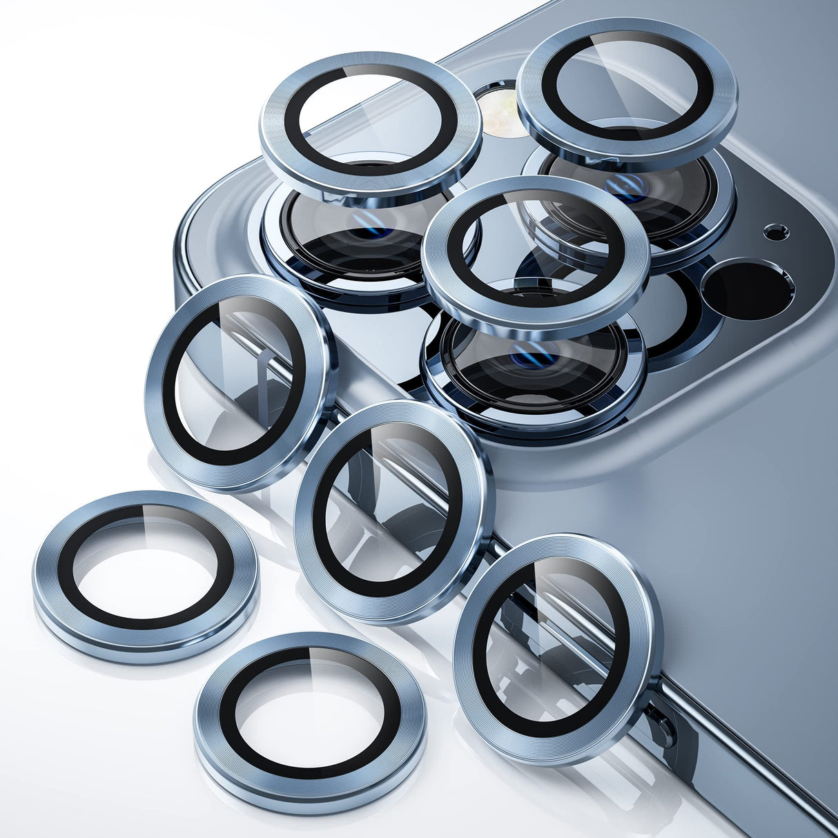 واقي عدسة الكاميرا من WSKEN [3+1 لهاتف iPhone 13 Pro Max (6.7 بوصة)/ iPhone 13 Pro (6.1 بوصة)، واقي شاشة معدني عالي الدقة مضاد للخدش ومضاد للصدمات، عبوة من قطعتين من سييرا بلو