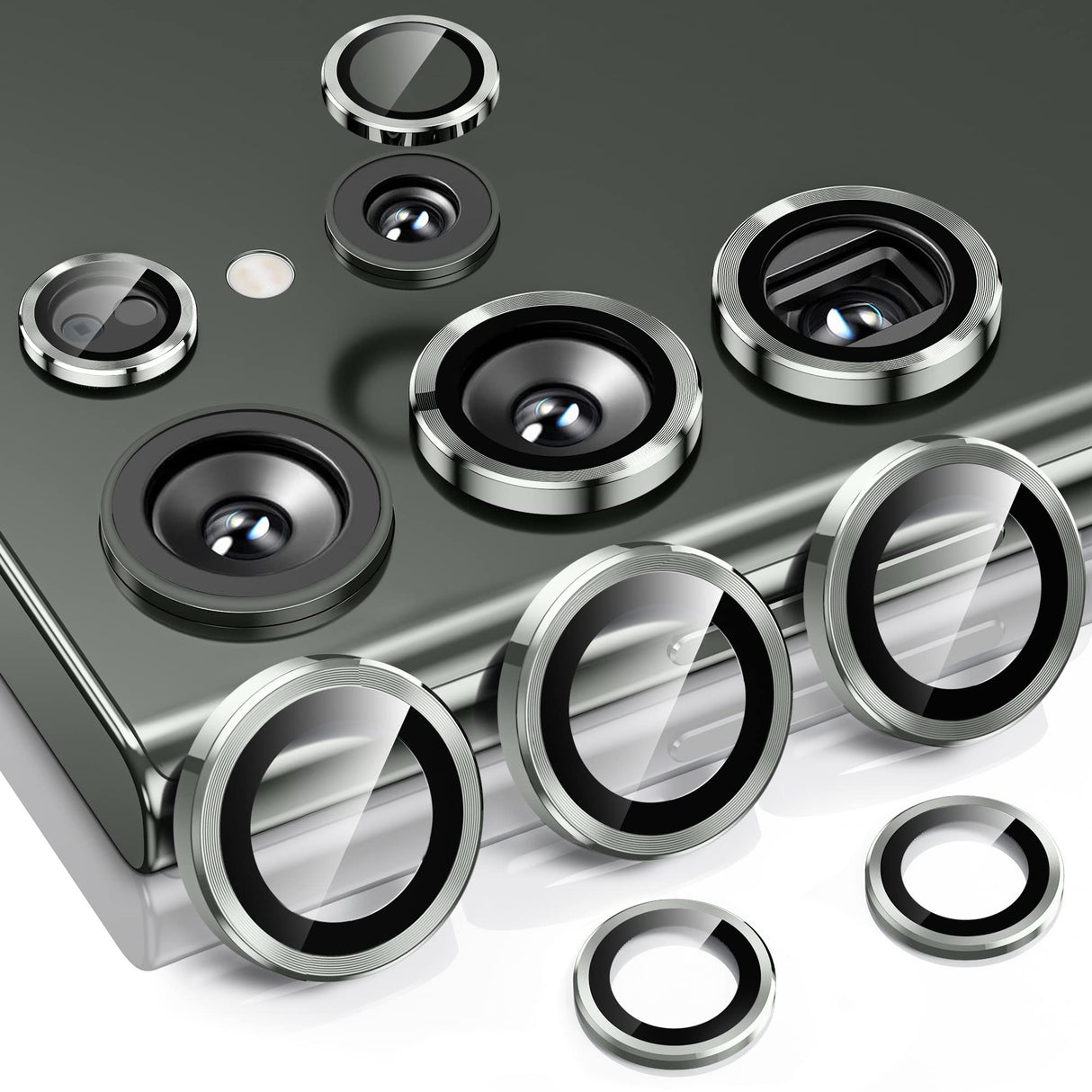 واقي عدسة كاميرا AWH Hoerrye لهاتف Samsung Galaxy S23 Ultra، مناسب للحافظات، مصنوع من زجاج مقوى 9H مضاد للخدش، دائرة حماية عسكرية من التيتانيوم الفضائي، أداة إزالة (أخضر)